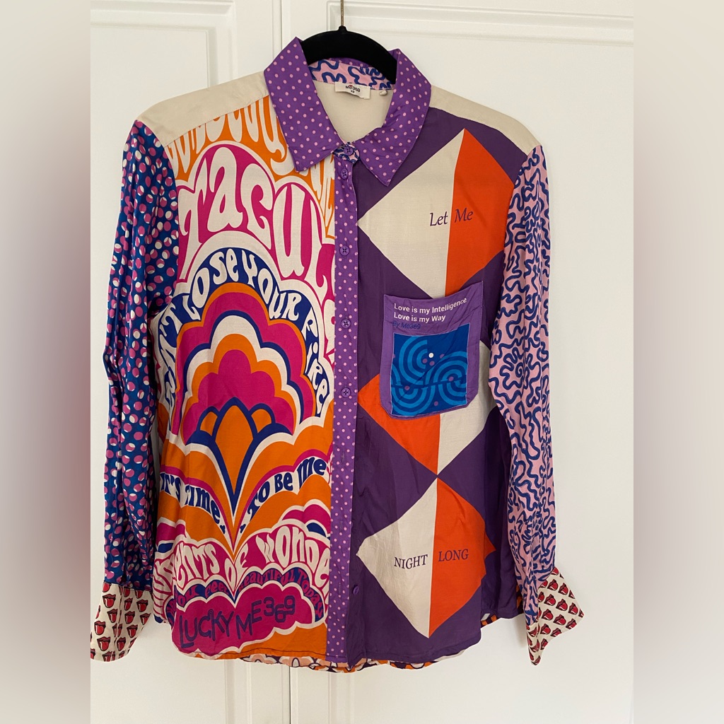Me 369 Vibrant Women's Button-Up Blouse- Purple/Magenta/Orange